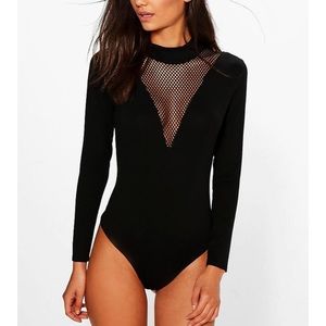 Mesh insert plunge bodysuit